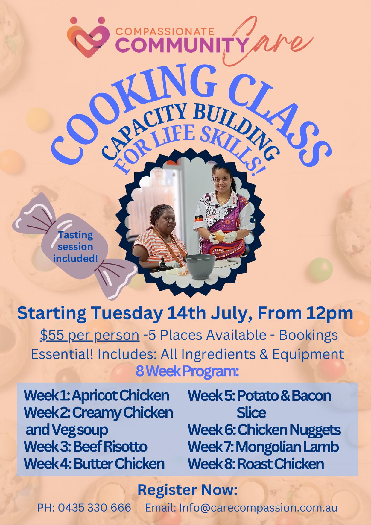 Cooking Class poster - Capacity Building for Life Skills, 8 week program at Compassionate Community Care